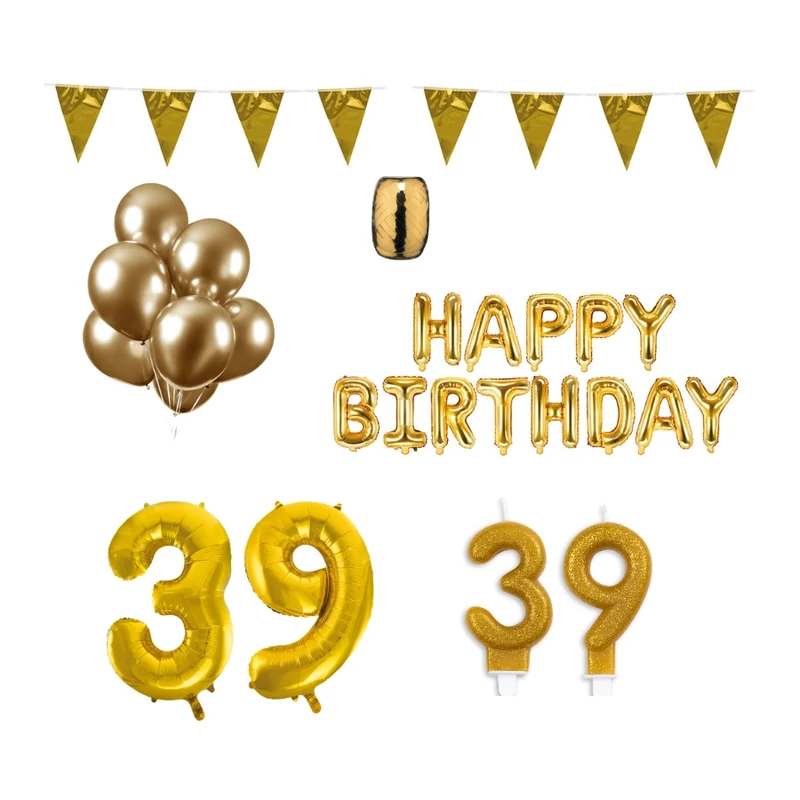 39 jaar Verjaardag Versiering Pakket Goud