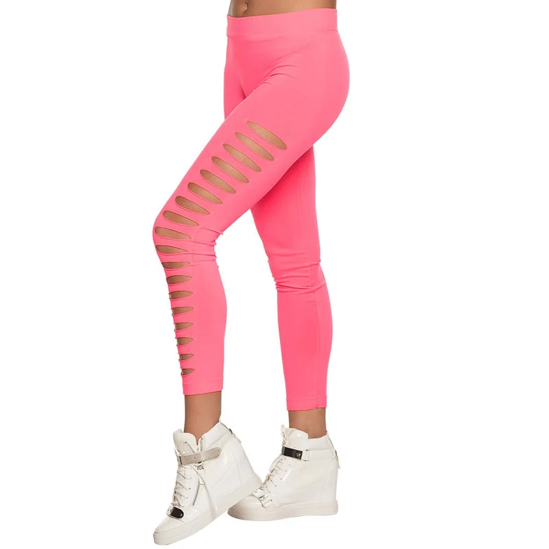 Legging Met Scheuren Neon Roze