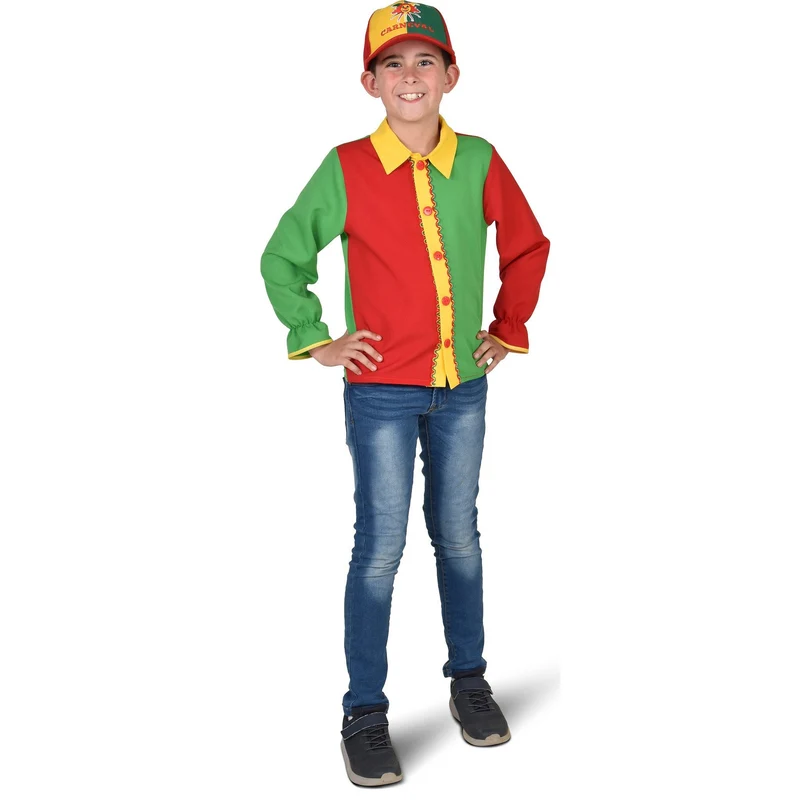 Overhemd blouse rood geel groen kind
