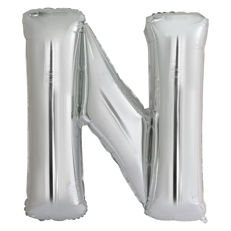 Letterballon N Zilver XL 86cm