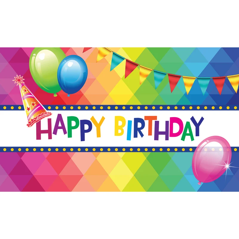 Happy birthday vlag multicolor 150x90 cm met ballonprint
