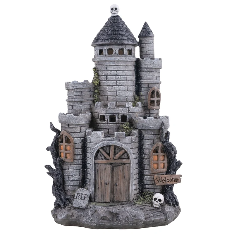 Spookhuis met rook grijs 23 cm halloween decoratie