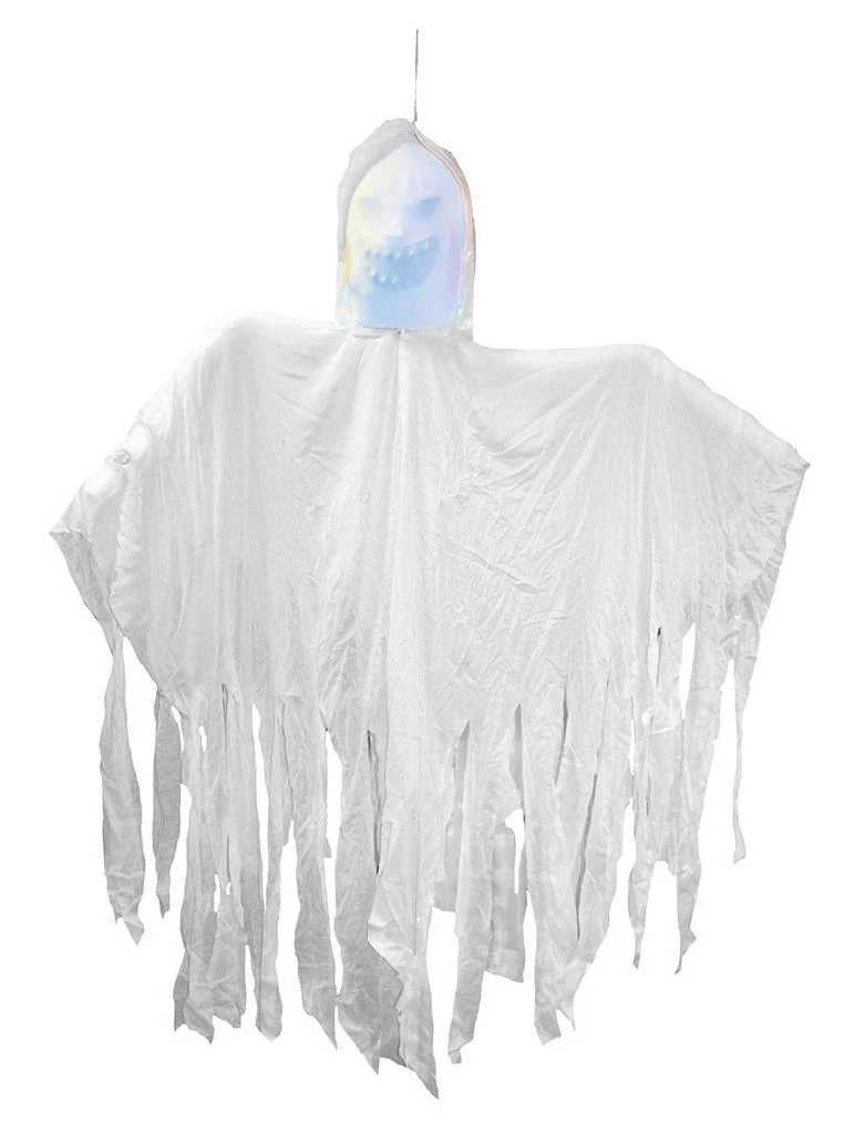 Spook hangdecoratie wit 120 cm met griezelgezicht