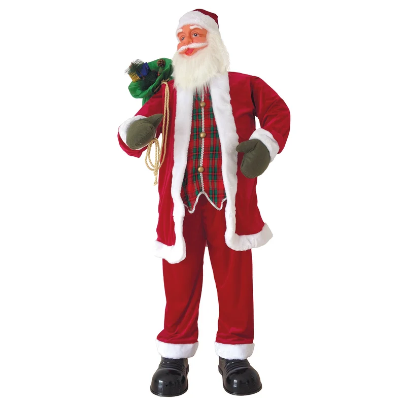 Kerstman decoratiepop 180 cm rood met kerstzak