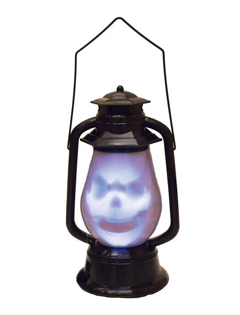 Halloween lantaarn zwart met schedelgezicht 30 cm
