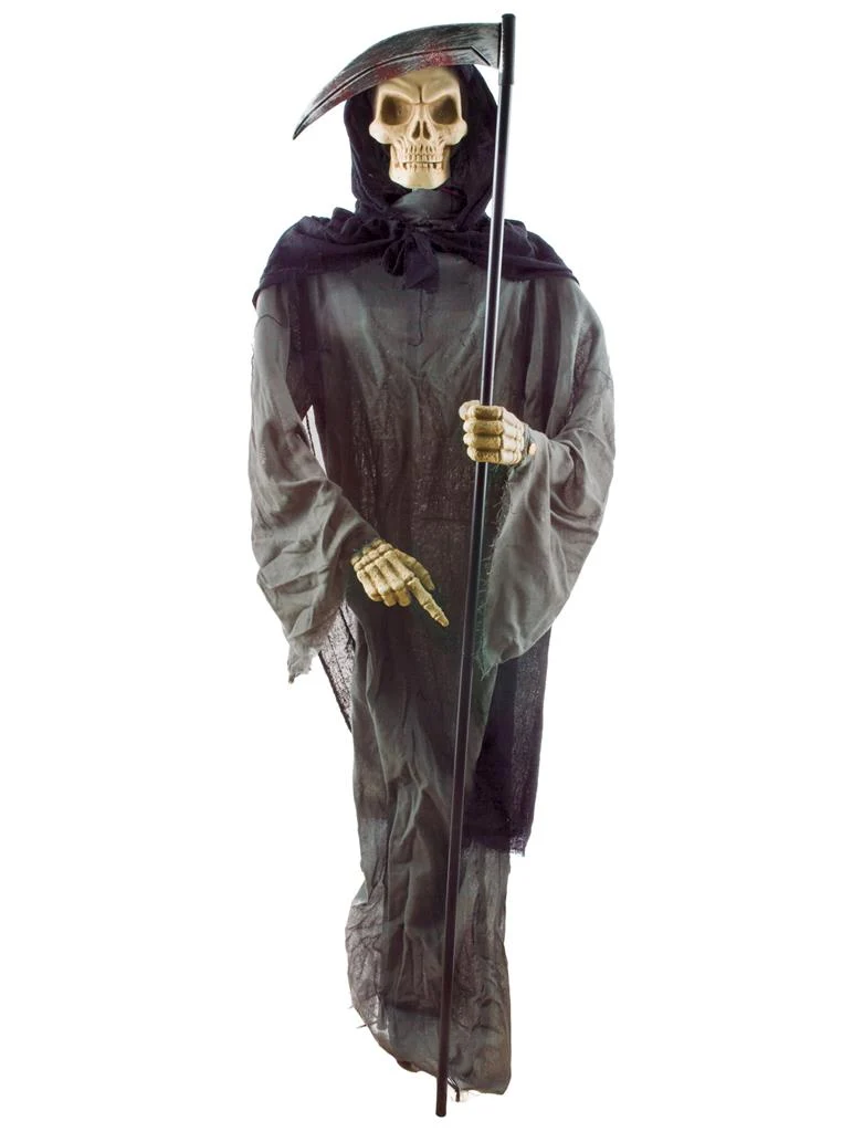 Skelet met zeis 180 cm grijs halloweendecoratie