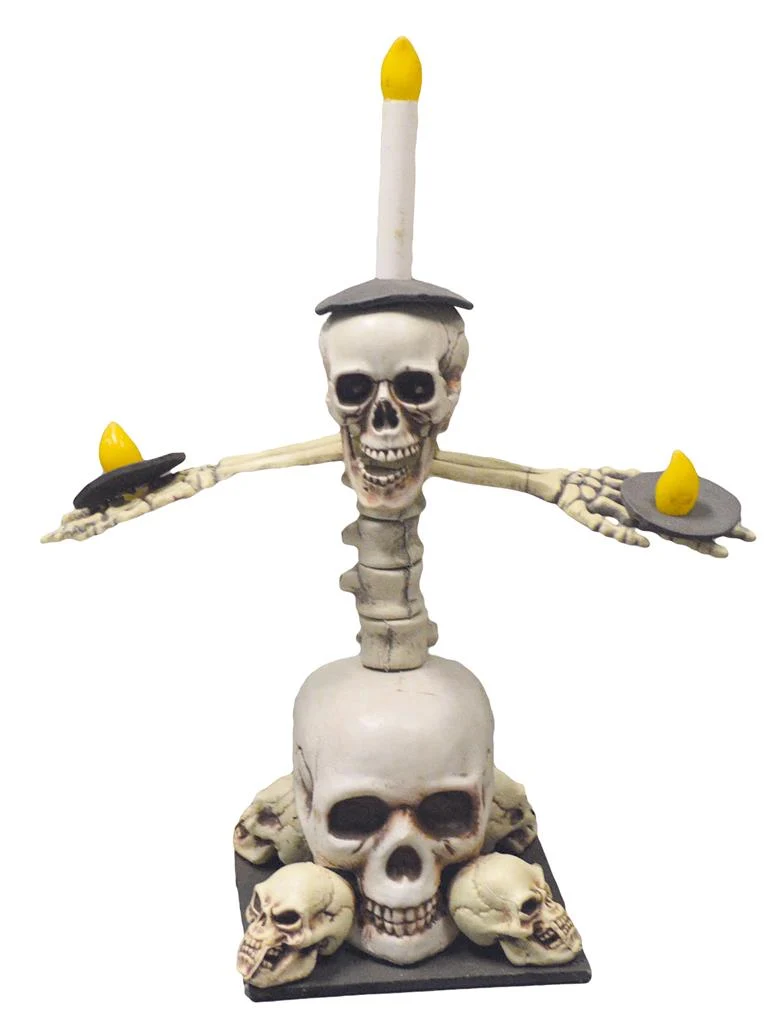 Kandelaar schedeltoren 50 cm wit, halloweendecoratie