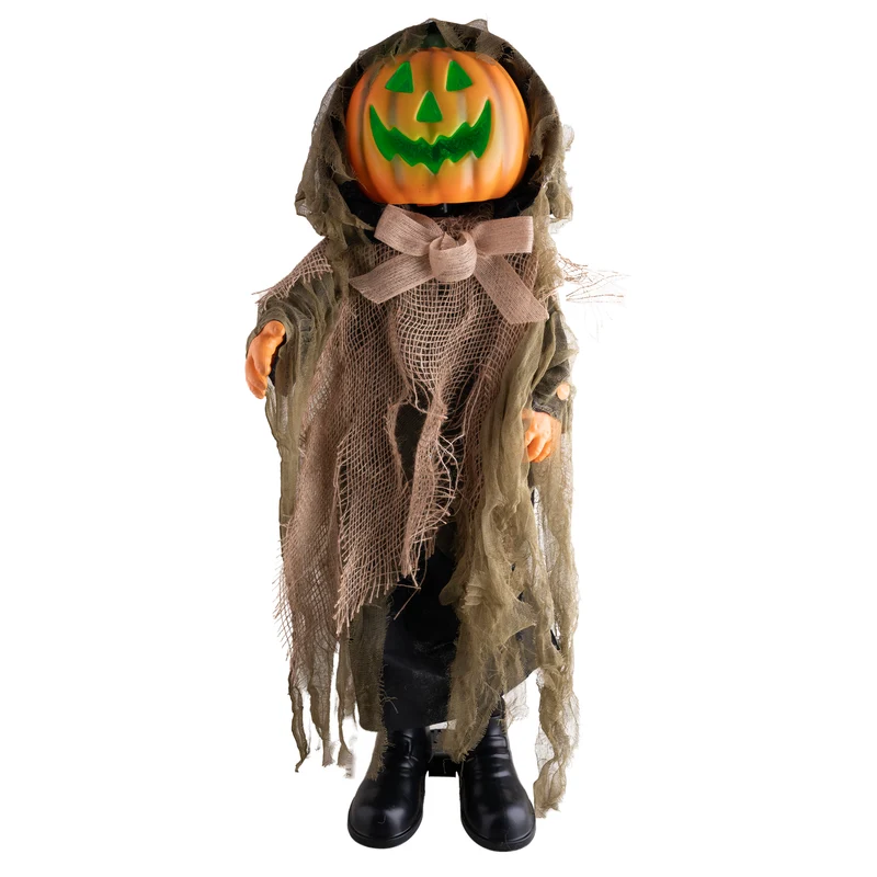 Pompoen pop Halloween 90 cm met oplichtend gezicht