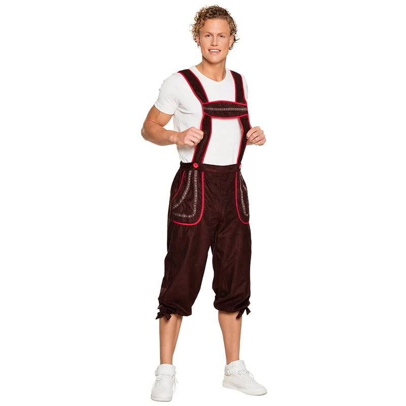 Lederhose Klaus heren bruin met rode biezen