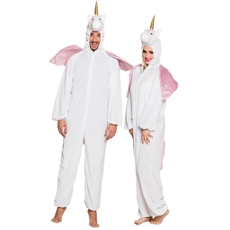 Eenhoorn onesie volwassenen wit pluche met vleugels