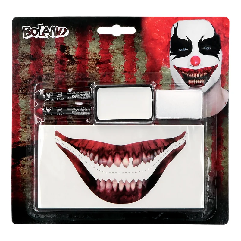 Clown schminkset Terrible clown met stickertattoo mond en vetschmink