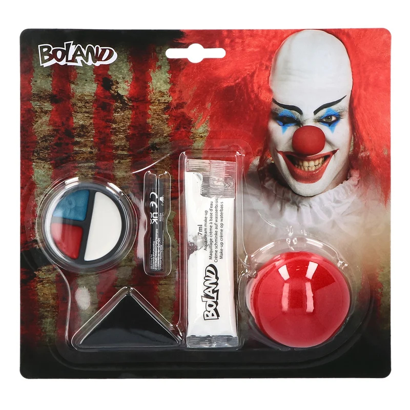 Horror clown schminkset Boland 5-delig met clownsneus