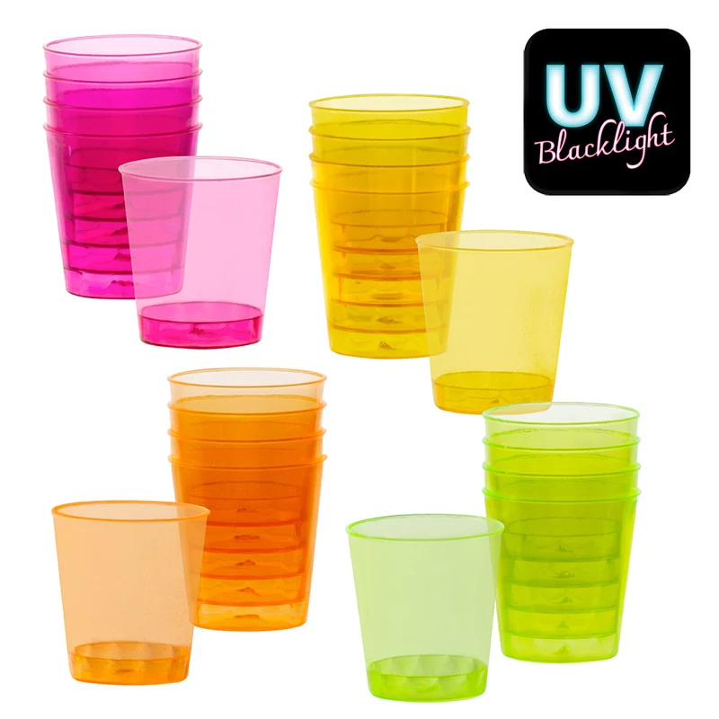 Neon shotglaasjes UV 2 cl, set van 20 stuks