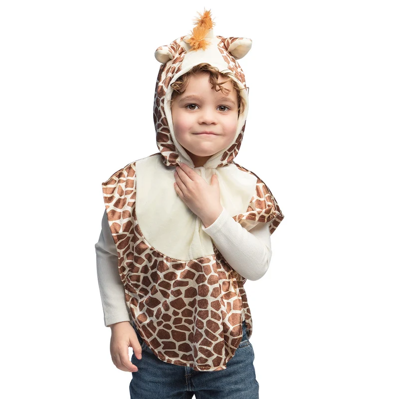 Kinderponcho giraffe met capuchon en afneembare staart