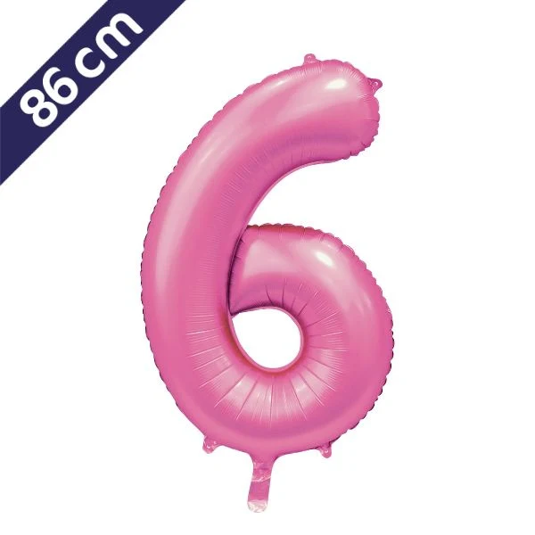 Cijferballon - satijn roze - cijfer 6 - 86 cm
