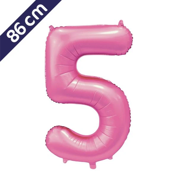 Cijferballon - satijn roze - cijfer 5 - 86 cm
