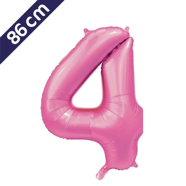 Cijferballon - satijn roze - cijfer 4 - 86 cm