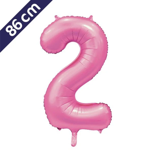 Cijferballon - satijn roze - cijfer 2 - 86 cm