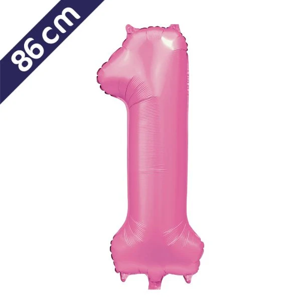 Cijferballon - satijn roze - cijfer 1 - 86 cm