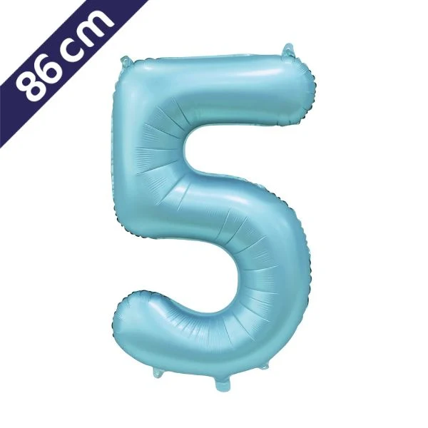 Cijferballon - satijn lichtblauw - cijfer 5 - 86 cm
