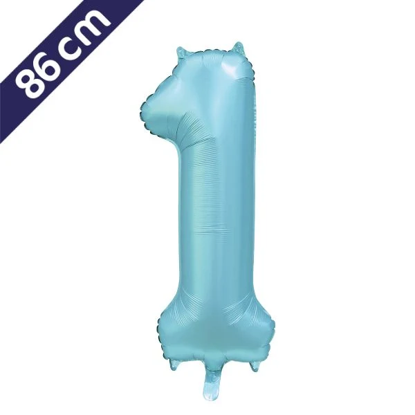 Cijferballon - satijn lichtblauw - cijfer 1 - 86 cm