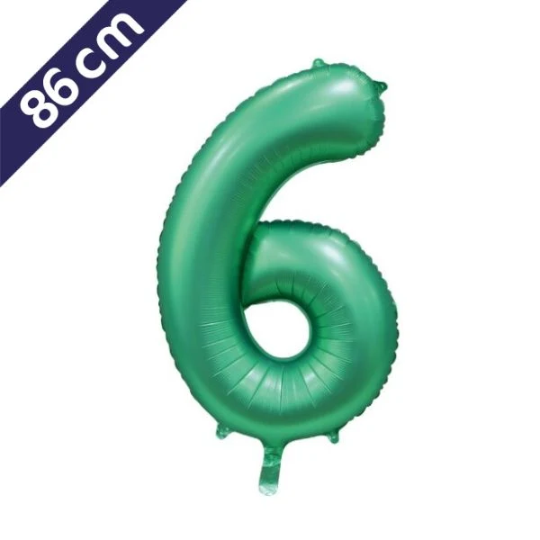 Cijferballon - satijn groen - cijfer 6 - 86 cm
