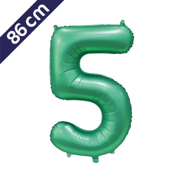 Cijferballon - satijn groen - cijfer 5 - 86 cm