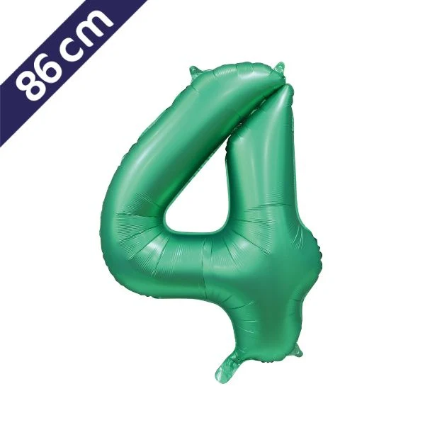 Cijferballon - satijn groen - cijfer 4 - 86 cm