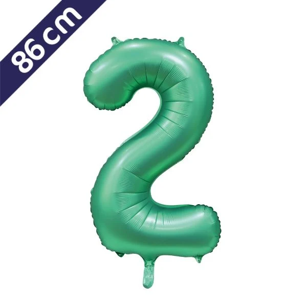 Cijferballon - satijn groen - cijfer 2 - 86 cm