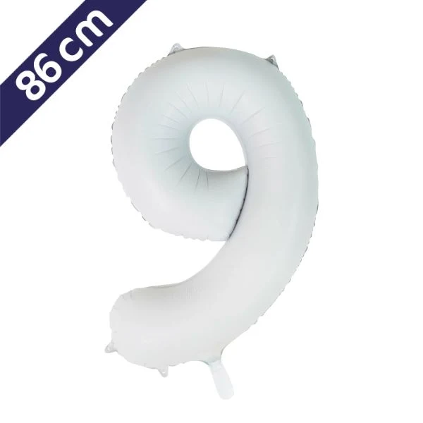 Cijferballon - satijn wit - cijfer 9 - 86 cm