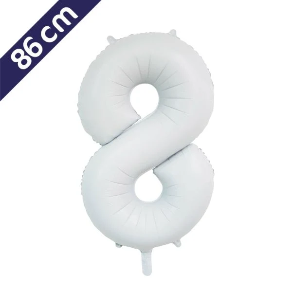 Cijferballon - satijn wit - cijfer 8 - 86 cm