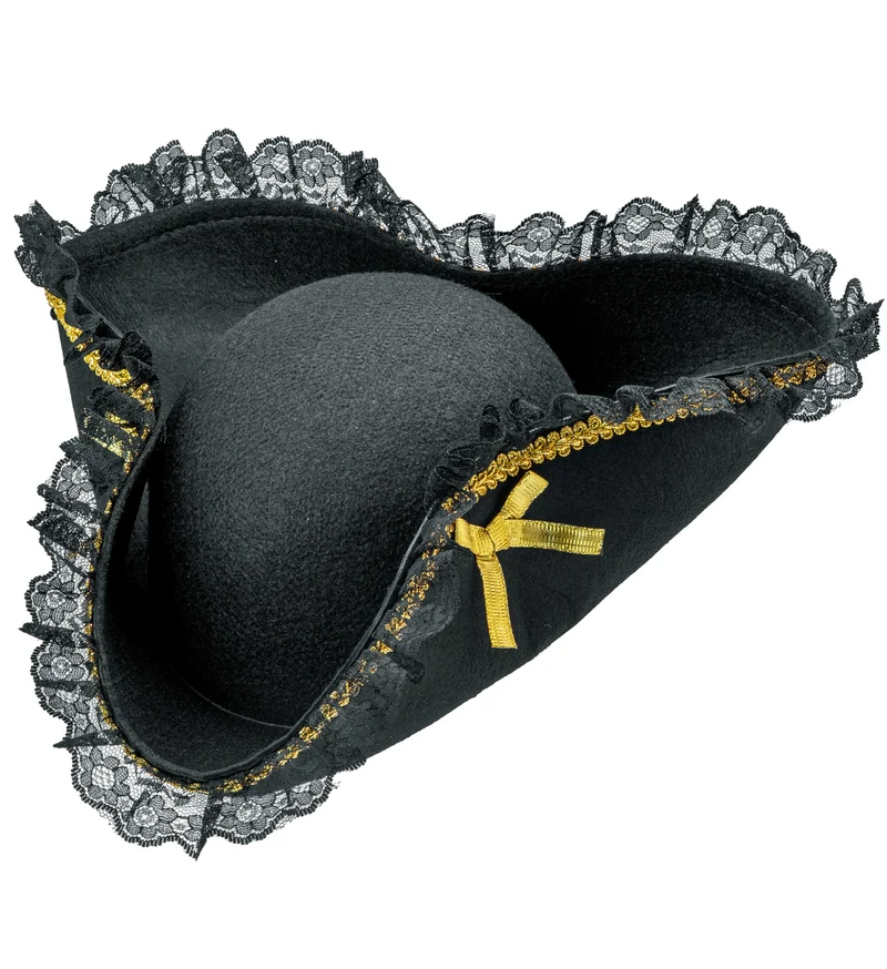 Piraten tricorn met gouden decoratie en kant