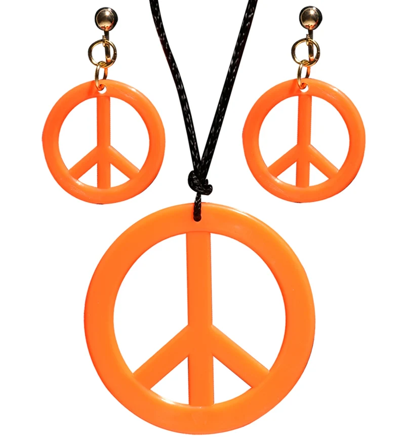 Hippie Peace ketting en oorbellen oranje