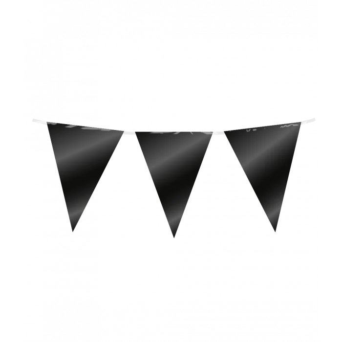 Vlaggenlijn / slinger - 10 meter - zwart metallic vlaggetjes