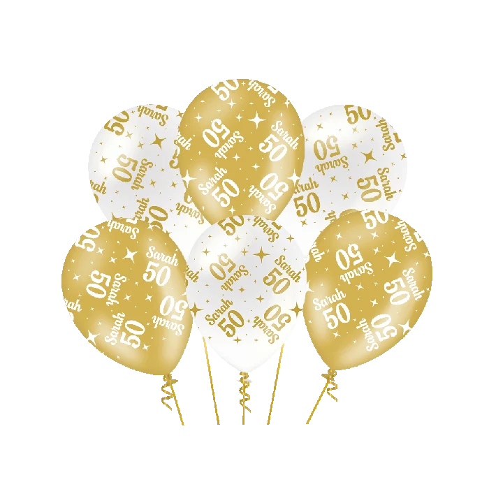 50 jaar Sarah Ballonnen - 6 stuks - 30 cm - goud en wit