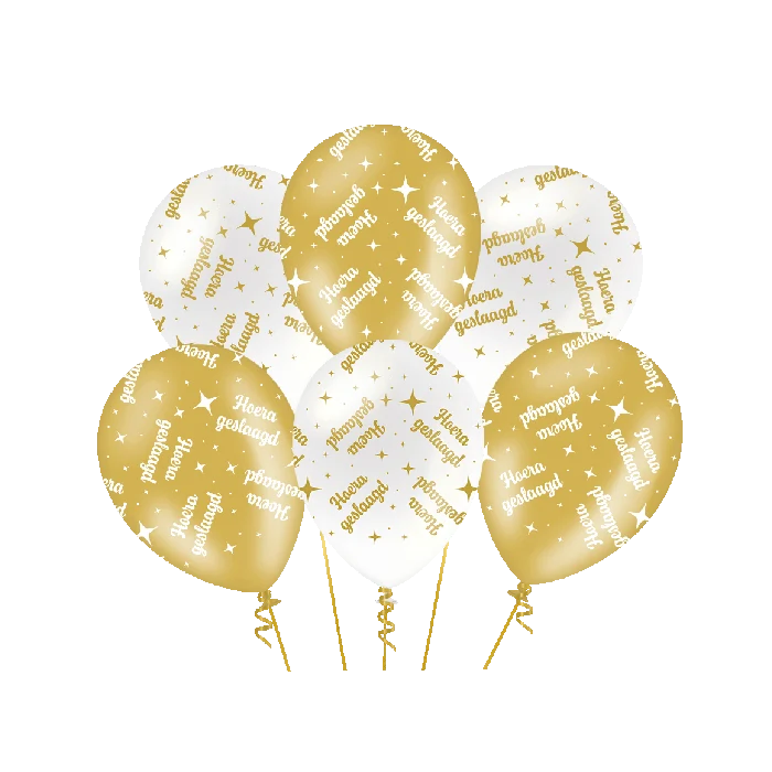 Geslaagd Ballonnen - 6 stuks - 30 cm - goud en wit