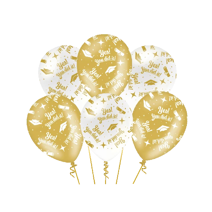 You did it Ballonnen - 6 stuks - 30 cm - goud en wit
