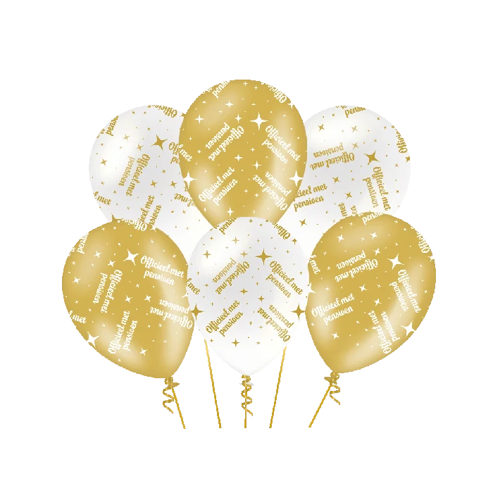 Pensioen Ballonnen - 6 stuks - 30 cm - goud en wit