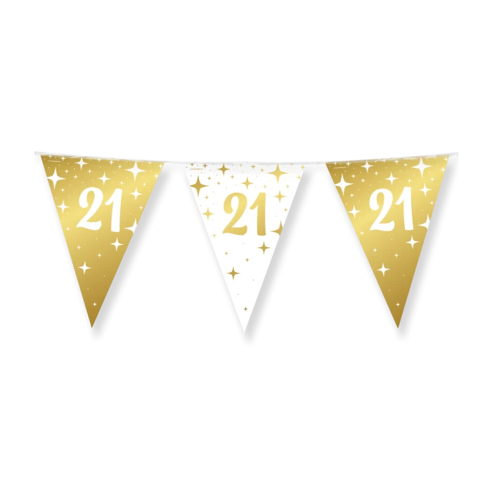21 jaar Vlaggenlijn / slinger - 10 meter - goud en wit vlaggetjes