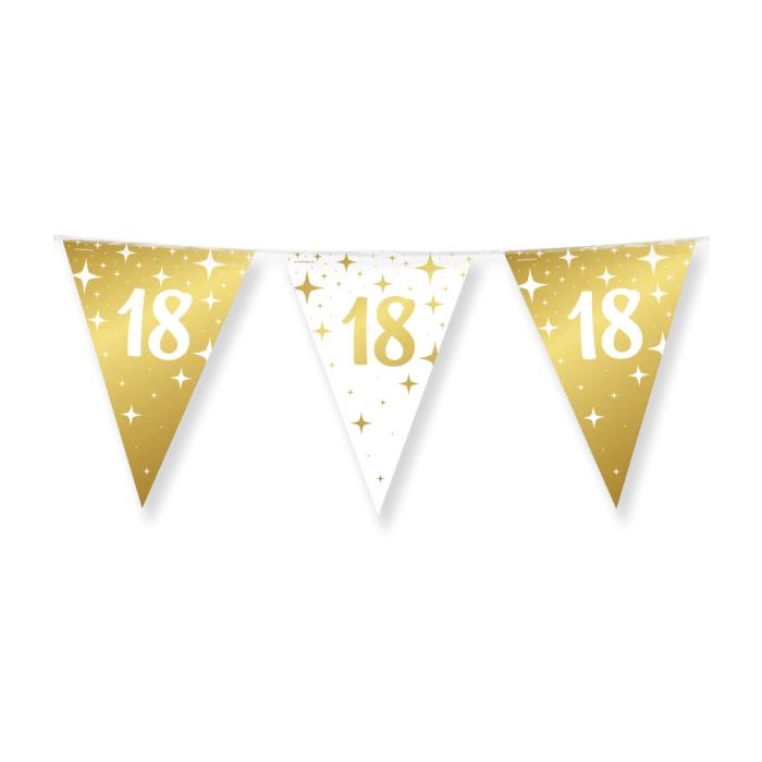 18 jaar Vlaggenlijn / slinger - 10 meter - goud en wit vlaggetjes