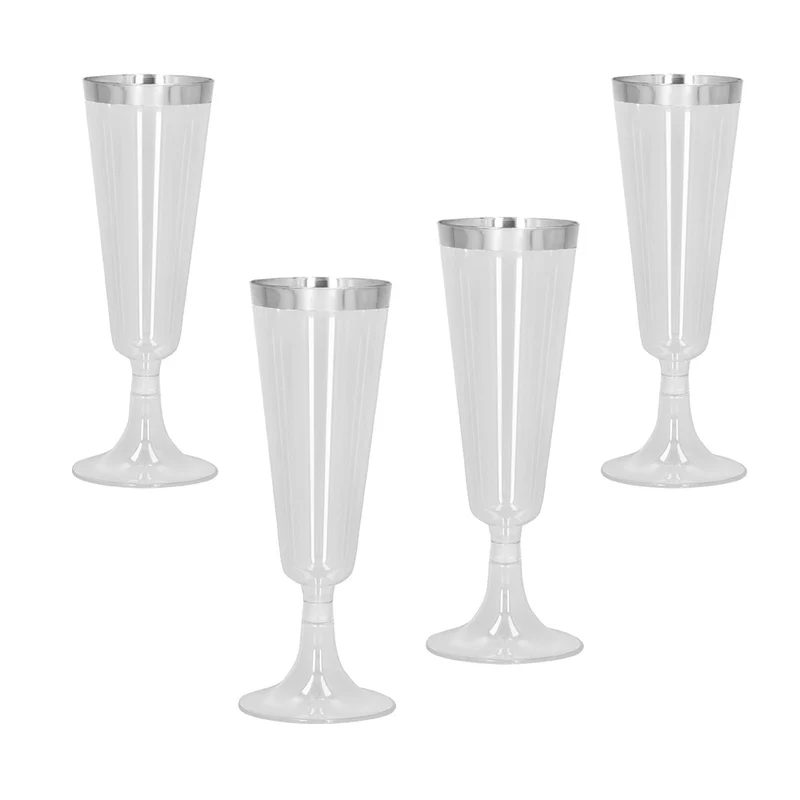 Plastic Champagneglazen zilver - 4 stuks - 14 cl