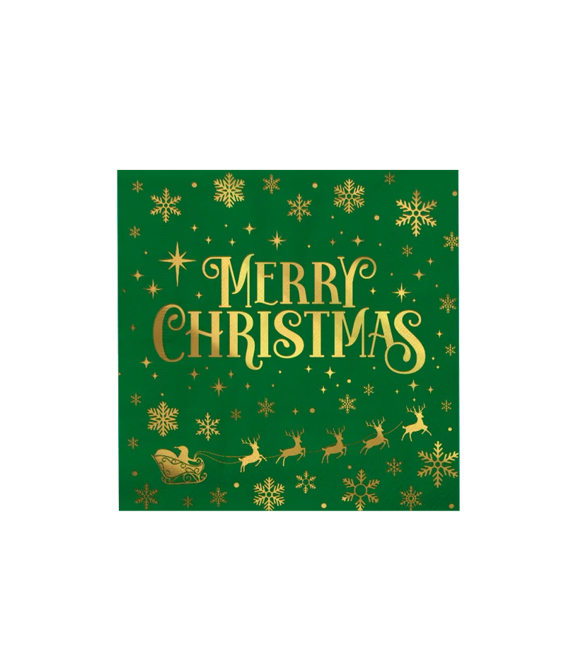 Kerst servetten Merry Christmas groen - 16 stuks