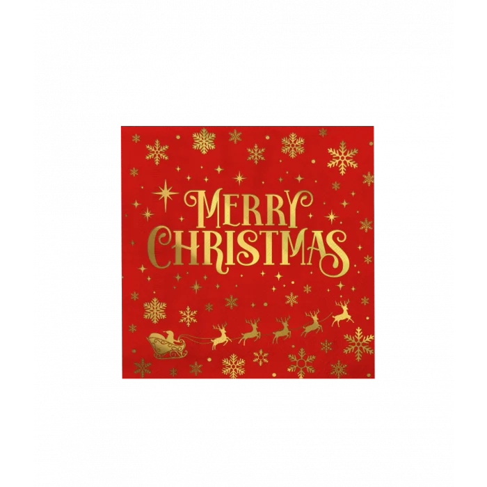 Kerst servetten Merry Christmas rood - 16 stuks