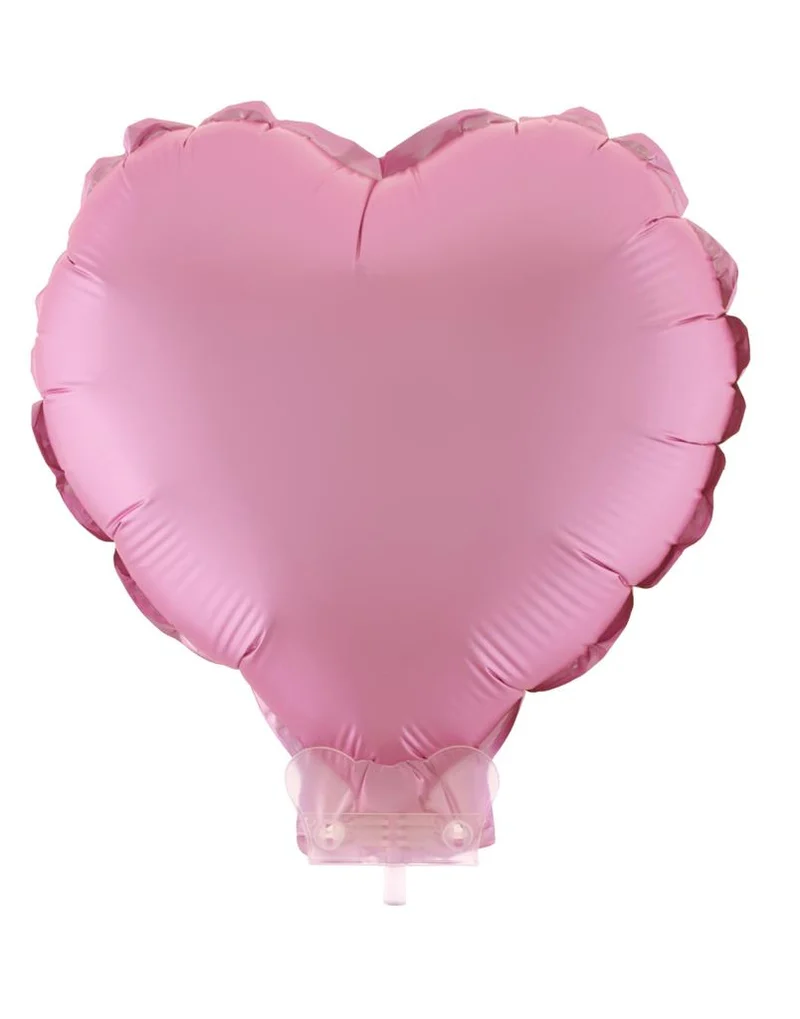 Folieballon hart roze met stokje 28 cm