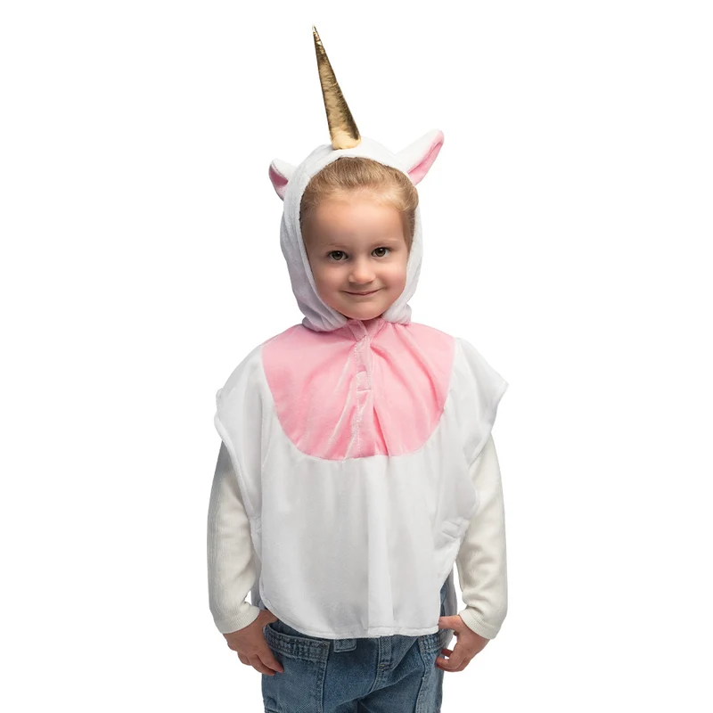 Kinderponcho eenhoorn wit met gouden hoorn en staart
