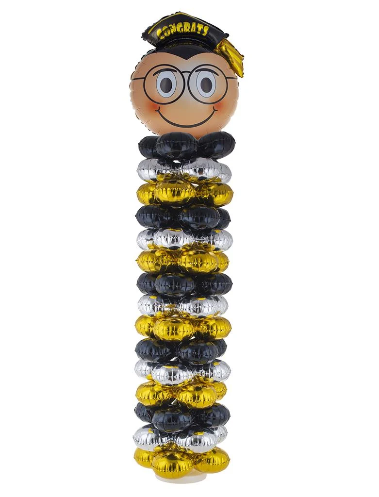 Ballonzuil geslaagd 175 cm met 16 folieballonnen zwart goud