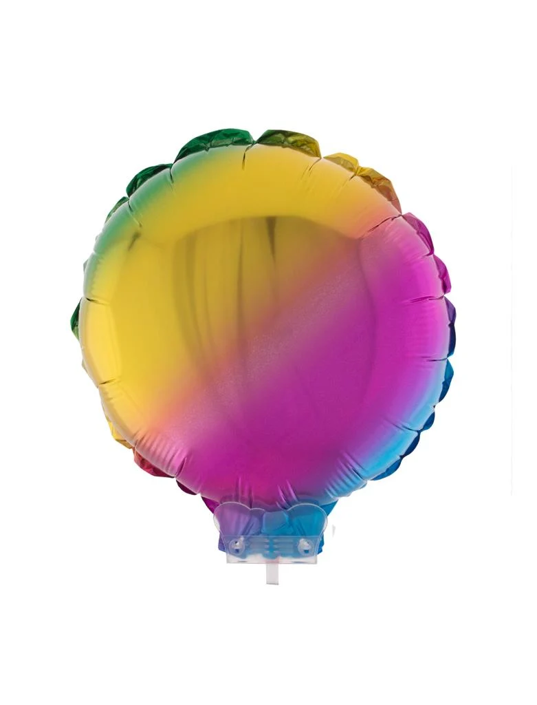 Folieballon regenboog rond met stokje 28 cm