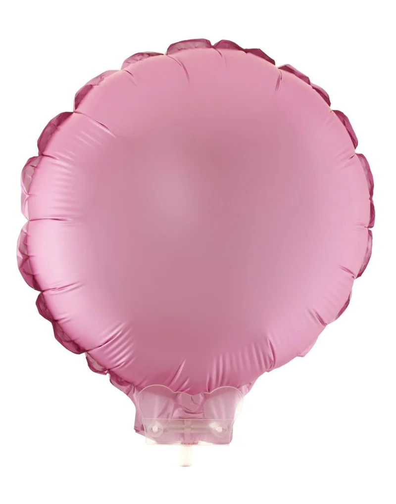 Folieballon rond roze 28 cm met stokje