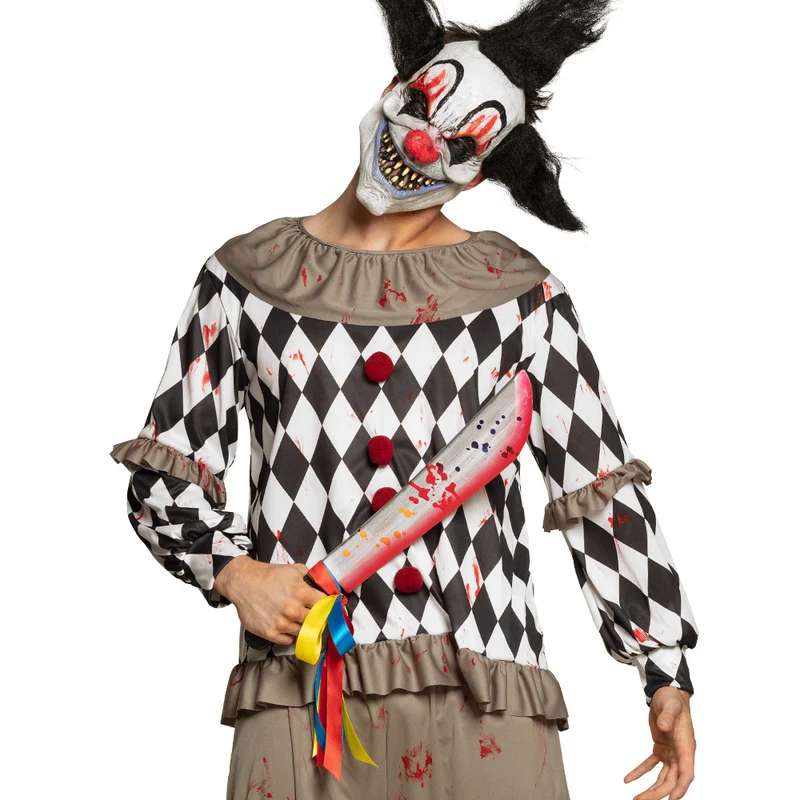 Machete horror clown 53 cm met bloedblad en linten