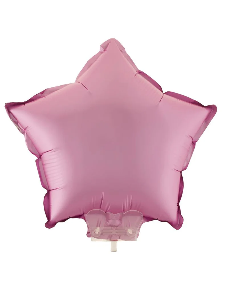 Folieballon ster roze 28 cm met stokje